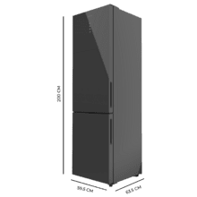 Bolero CoolMarket Combi 356 Grey Glass E Frigorífico combi cristal gris, 200cm alto y 59,5 cm ancho, capacidad 356L, Total No Frost, clase energética E. Además, cuenta con distintos modos como Fast Cooling y Fast Freezing, así como sistemas como MultiAirFlow y modo vacaciones.