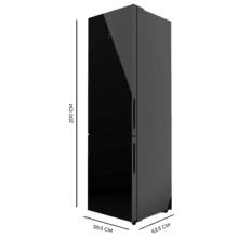 Bolero CoolMarket Combi 356 Black Glass E Frigorífico combi cristal negro, 200cm alto y 59,5 cm ancho, capacidad 356L, Total No Frost, clase energética E. Además, cuenta con distintos modos como Fast Cooling y Fast Freezing, así como sistemas como MultiAirFlow y modo vacaciones.