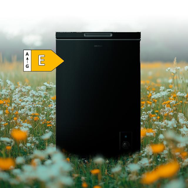 Bolero CoolMarket Chest 99 Black E Congelador horizontal negro, 83,5cm alto y 54,5cm ancho, con 99 L de capacidad, conversible a frigorífico, clase energética E y con modo Fast Freezing