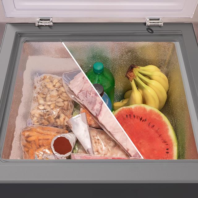 Bolero CoolMarket Chest 99 Black E Congélateur horizontal noir, 83,5 cm de hauteur et 54,5 cm de largeur, d'une capacité de 99 L, convertible en réfrigérateur, classe énergétique E et mode Fast Freezing.