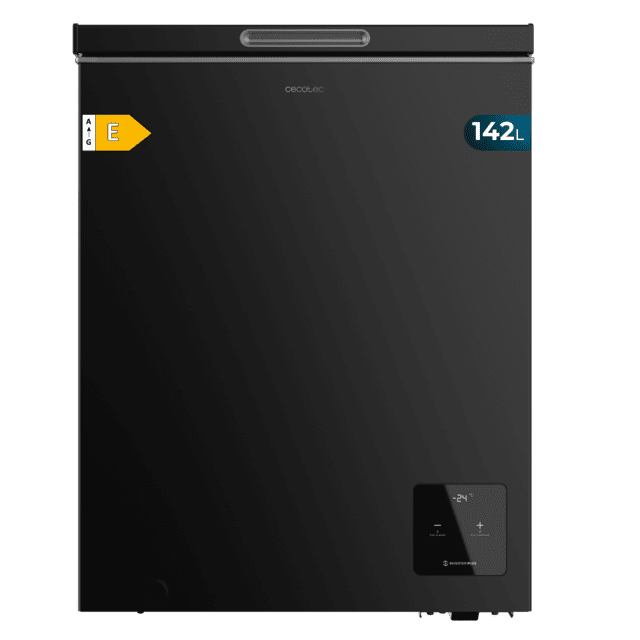 Bolero CoolMarket Chest 142 Black E Congelador horizontal negro, 83,5cm alto y 63,5cm ancho, con 142 L de capacidad, compresor Inverter Plus, conversible a frigorífico, clase energética E y con modo Fast Freezing