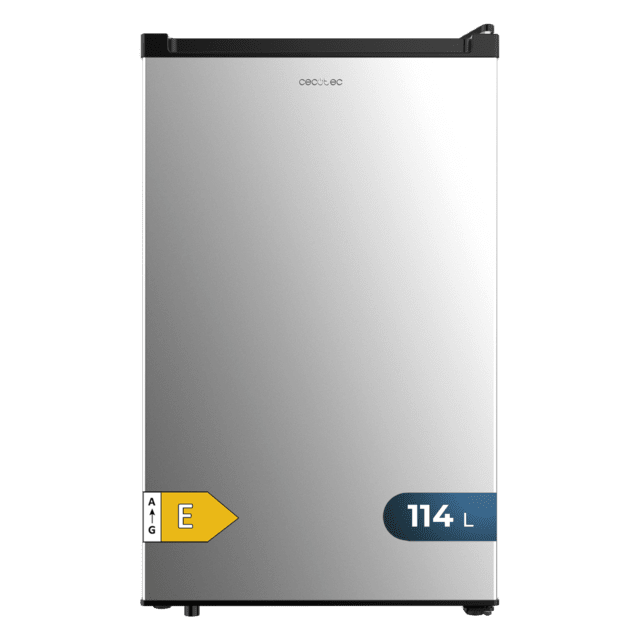 Bolero CoolMarket TT 114 L Inox Mini frigorífico inox de 83,6 cm de alto y 50,6 cm de ancho con capacidad de 114L, clase energética E, Crisper Box, Luz LED interior y control temperatura mecánico.