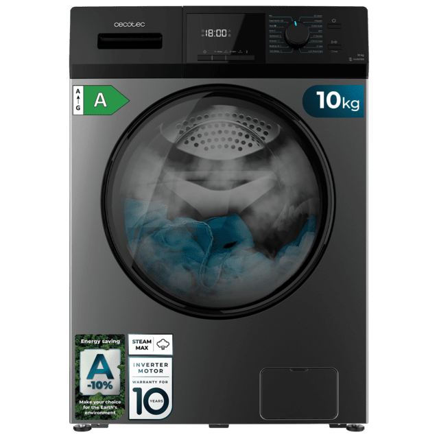 Bolero DressCode 10410 Inverter Steel A Lavadora de carga frontal steel de 10 kg de capacidad y 1400 rpm, Clase A-10%, 16 programas, Motor Inverter Plus, SteamMax, Drum Clean, Allergy Care, Diamond Care, Delay Start, Stop&Go, programa ECO y KidLock