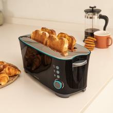 Toast&Taste Extra Double B Grille-pain 2L avec deux fentes, 1350 W de puissance et 7 niveaux de grillage ; fonction décongeler et réchauffer. Système d’extra-élévation, ample plateau ramasse-miettes et espace range-câble.