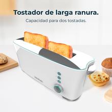 Toast&Taste Extra W Tostapane con capacità per due toast. Include porta muffin. 1000 W di potenza e 7 posizioni di tostatura, funzione di scongelamento e funzione di riscaldamento. Sistema extra-sollevamento, ampio vassoio raccogli briciole e foro raccolta cavi