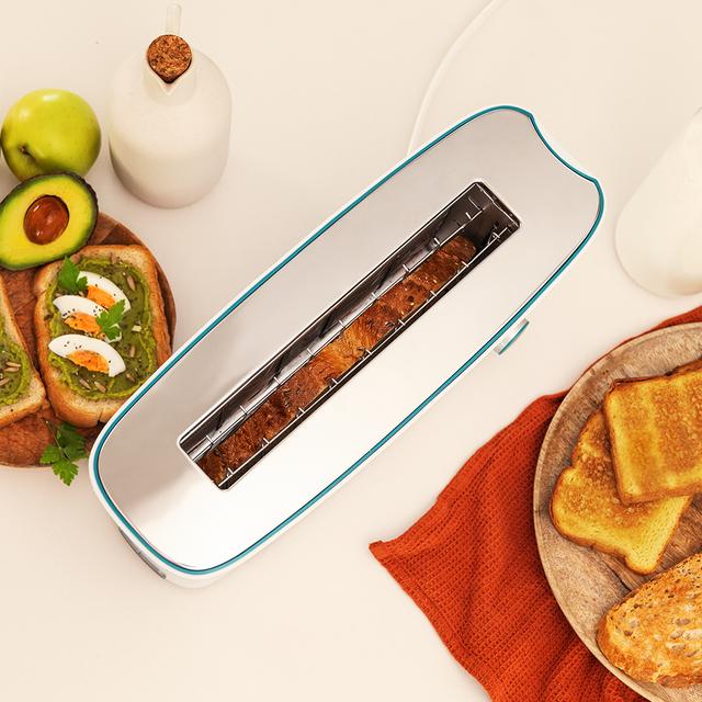 Toast&Taste Extra W Tostapane con capacità per due toast. Include porta muffin. 1000 W di potenza e 7 posizioni di tostatura, funzione di scongelamento e funzione di riscaldamento. Sistema extra-sollevamento, ampio vassoio raccogli briciole e foro raccolta cavi