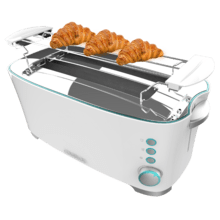 Toast&Taste Extra Double W Torradeira de pão 2L de dupla abertura, com 1350 W de potência e 7 posições de tostagem, função de descongelação e função de reaquecimento. Sistema extra-lift, bandeja larga para migalhas e orifício para coleta de cabos