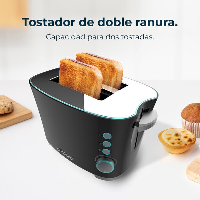 Toast&Taste Double B Tostapane con capacità per due toast. Include pinze per toast. 650 W di potenza e 7 posizioni di tostatura, funzione di scongelamento e funzione di riscaldamento. Sistema di sollevamento extra, ampio vassoio raccogli briciole e foro raccolta cavi.