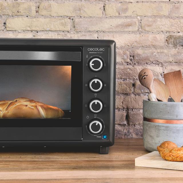 Bake&Toast 750 Gyro. Horno Sobremesa de 2000 W, Capacidad 46 L, 12 Modos, Temperatura hasta 230ºC y Temporizador hasta 60 Minutos, Incluye Accesorio Rustidor con pinzas, Negro