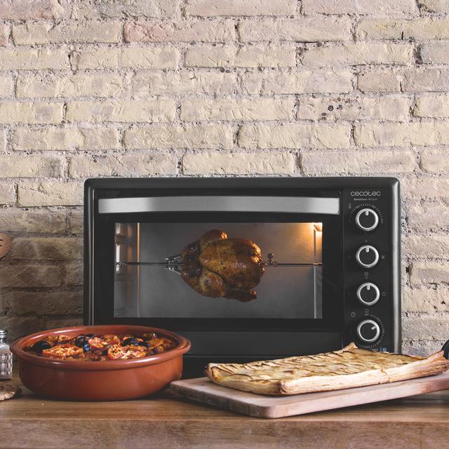 Bake&Toast 750 Gyro. Horno Sobremesa de 2000 W, Capacidad 46 L, 12 Modos, Temperatura hasta 230ºC y Temporizador hasta 60 Minutos, Incluye Accesorio Rustidor con pinzas, Negro