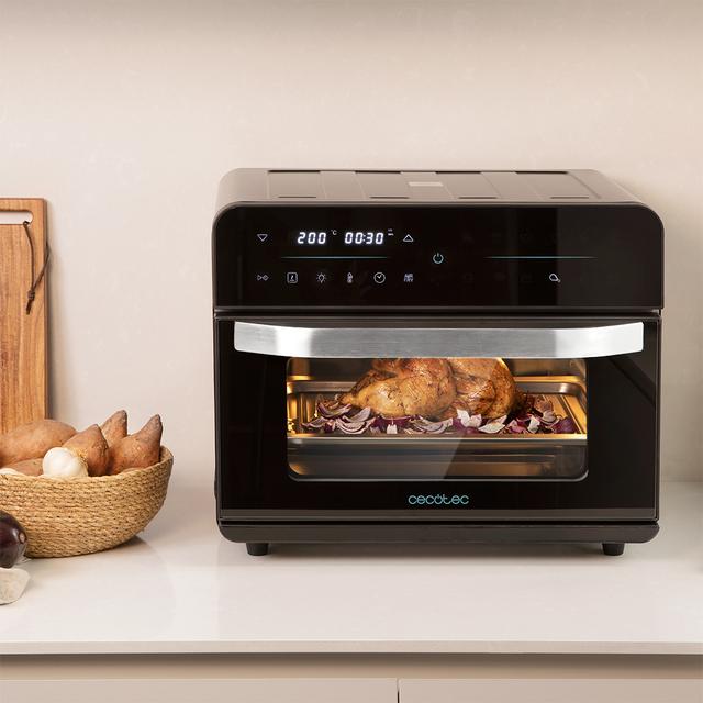 Bake&Fry 2500 Touch. Forno-Fritadeira de ar quente de 1800 W, Convecção, 25 litros, Ecrã Tátil, 12 funções, Temperatura ajustável até 230 ˚C, Temporizador, Preto