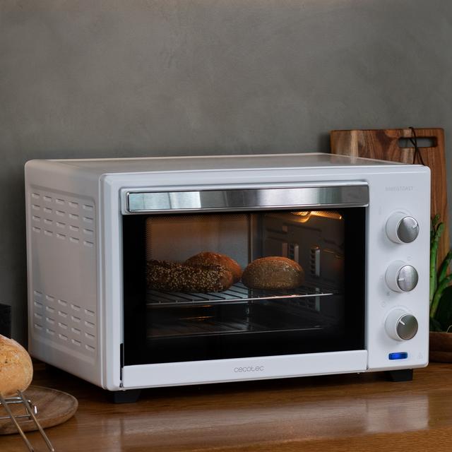 Mini forno elettrico a convezione 28 L Bake&Toast 2800 White. 1600 W, Multifunzione, 6 modalità di riscaldamento, Timer, Temperatura regolabile, sportello a doppio vetro, Acciaio laccato