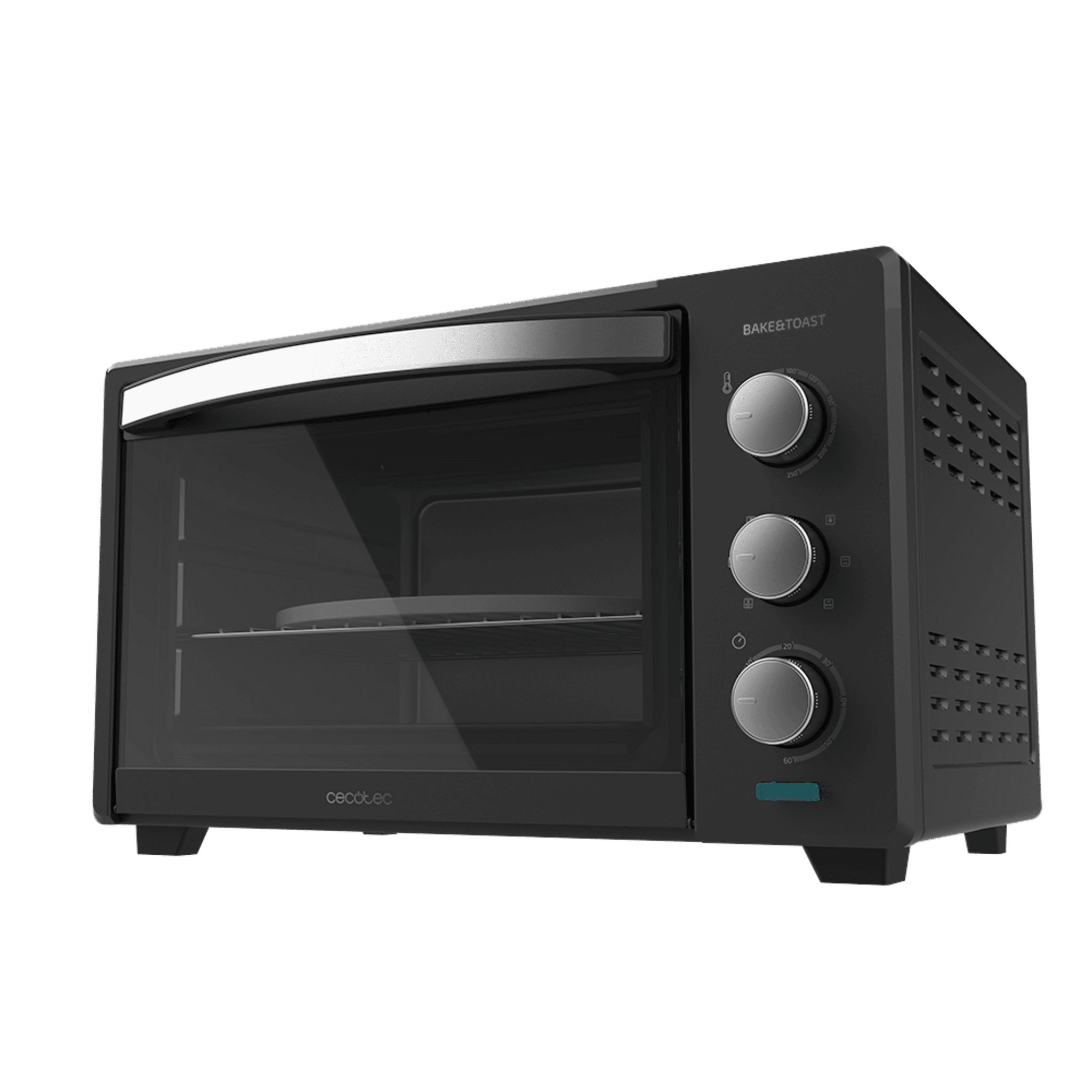 Mini-four à convection de 30 L Bake&Toast 3000 4Pizza Black Gyro. 1600 W, multifonction, pierre à pizza, double porte en verre et en acier et rôtissoire giratoire.