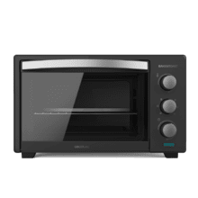 Mini forno a convezione 30 L Bake&Toast 3000 4Pizza Black Gyro 1600 W, multifunzione, pietra per pizza, doppio sportello in vetro e acciaio, include spiedo rotante