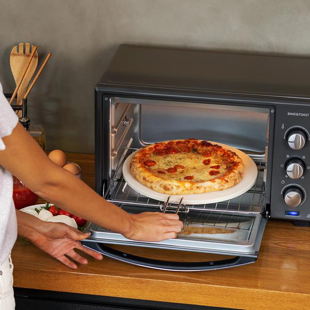 Mini forno a convezione 30 L Bake&Toast 3000 4Pizza Black Gyro 1600 W, multifunzione, pietra per pizza, doppio sportello in vetro e acciaio, include spiedo rotante