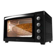 Mini-four à convection Bake&Toast 4500 Black Gyro. 2000 W, 45 litres de capacité, 12 fonctions combinables, rôtissoire giratoire et acier laqué noir.