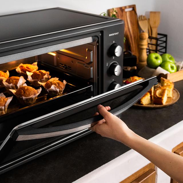 Bake&Toast 6000 Black Gyro. Mini-Forno de conveção de 2000 W, Capacidade 60 L, 12 Funções Combináveis, Inclui Espeto Giratório, Aço Lacado Preto