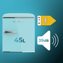 Bolero CoolMarket TT Origin 45 Blue E Mini frigorifero da tavolo blu retrò alto 55 cm e largo 44,7 cm con capacità di 45 litri, classe energetica E, Icebox e maniglia cromata.