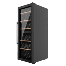 Bolero GrandSommelier Duo 77000 Black Vinoteca de 77 botellas de capacidad con sistema compresor de enfriamiento que garantiza un alto rendimiento, ofreciendo una doble zona, tanto para vino tinto, como blanco o champagne. Temperatura regulable y luz LED interior.