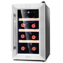 Grand Sommelier 800 CoolWood Weinskühlschrank. 8 Flaschen, 25 Liter Fassungsvermögen, Glastür mit Edelstahlrahmen und Holzeinlegeböden, Touchpanel und LED-Anzeige