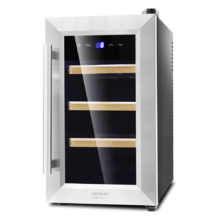 Grand Sommelier 800 CoolWood Weinskühlschrank. 8 Flaschen, 25 Liter Fassungsvermögen, Glastür mit Edelstahlrahmen und Holzeinlegeböden, Touchpanel und LED-Anzeige