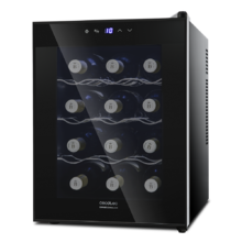 Grand Sommelier 1200 CoolCrystal Weinskühlschrank 12 Flaschen, 33 Liter Fassungsvermögen, FullCrystal Tür, Verspiegeltes Finish, Edelstahlböden, Touchpanel, LED-Anzeige und vermeidet Zittern