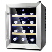 Cantinetta vini Grand Sommelier 1200 CoolWood. 12 bottiglie, capacità di 33 L, design sportello in vetro con cornice in acciaio inossidabile e ripiani in legno, pannello touch e display LED