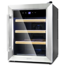 Grand Sommelier 1200 CoolWood Weinskühlschrank. 12 Flaschen, 33 Liter Fassungsvermögen, Glastür mit Edelstahlrahmen und Holzeinlegeböden, Touchpanel und LED-Anzeige