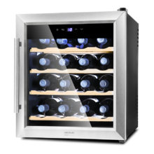 Grand Sommelier 1600 SilenceWood Weinskühlschrank 16 Flaschen, 48 Liter Fassungsvermögen, Glastür mit Edelstahlrahmen und Holzeinlegeböden, Touchpanel und LED-Anzeige, vermeidet Zittern