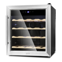 Grand Sommelier 1600 SilenceWood Weinskühlschrank 16 Flaschen, 48 Liter Fassungsvermögen, Glastür mit Edelstahlrahmen und Holzeinlegeböden, Touchpanel und LED-Anzeige, vermeidet Zittern