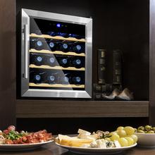 Grand Sommelier 1600 SilenceWood Weinskühlschrank 16 Flaschen, 48 Liter Fassungsvermögen, Glastür mit Edelstahlrahmen und Holzeinlegeböden, Touchpanel und LED-Anzeige, vermeidet Zittern