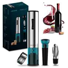 InstantCork 1000 Gourmet. Sacacorchos Eléctrico que Abre Botellas en solo 8 segundos, Funciona con 4 Pilas, Luz LED, Aguja helicoidal de Acero, Cuerpo de acero inoxidable