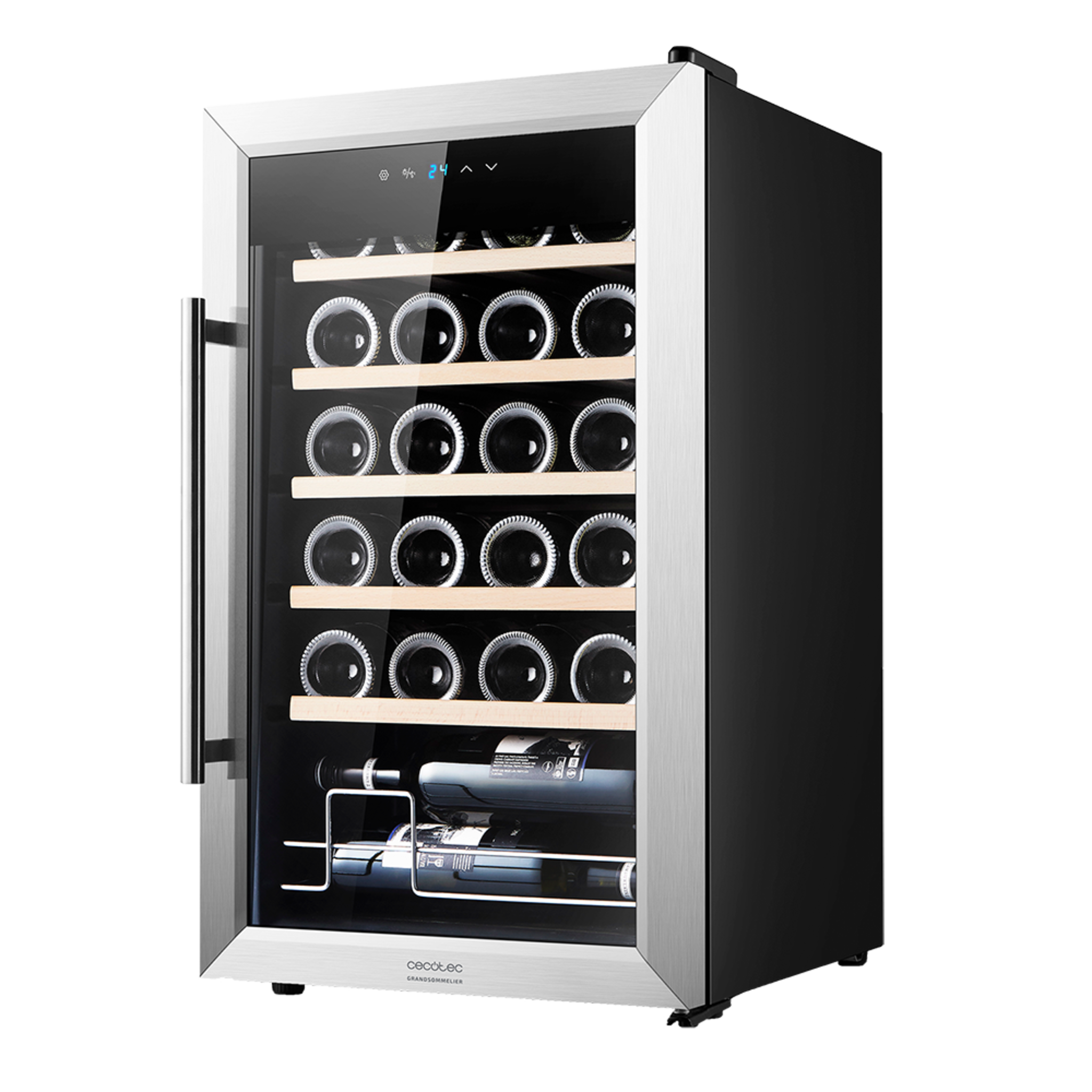 Cave à vin GrandSommelier 24000 Inox Compressor. 24 bouteilles, compresseur, haute performance garantie, température réglable et lumière LED à l'intérieur.