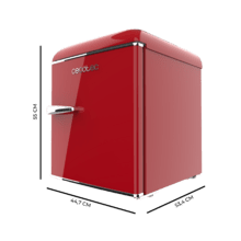 Bolero CoolMarket TT Origin 45 Red E Mini refrigerador de mesa retrô vermelho, 55cm de altura e 44,7cm de largura com capacidade de 45L, classe energética E, Icebox e alça cromada.