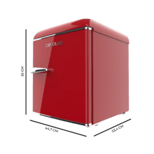 Bolero CoolMarket TT Origin 45 Red E Mini frigorifero da tavolo rosso retrò alto 55 cm e largo 44,7 cm con capacità di 45 litri, classe energetica E, Icebox e maniglia cromata.