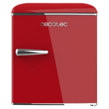 Bolero CoolMarket TT Origin 45 Red E Roter Mini-Tischkühlschrank im Retro-Stil, 55 cm hoch und 44,7 cm breit mit 45 L Fassungsvermögen, Energieklasse E, Eisfach und Chromgriff.