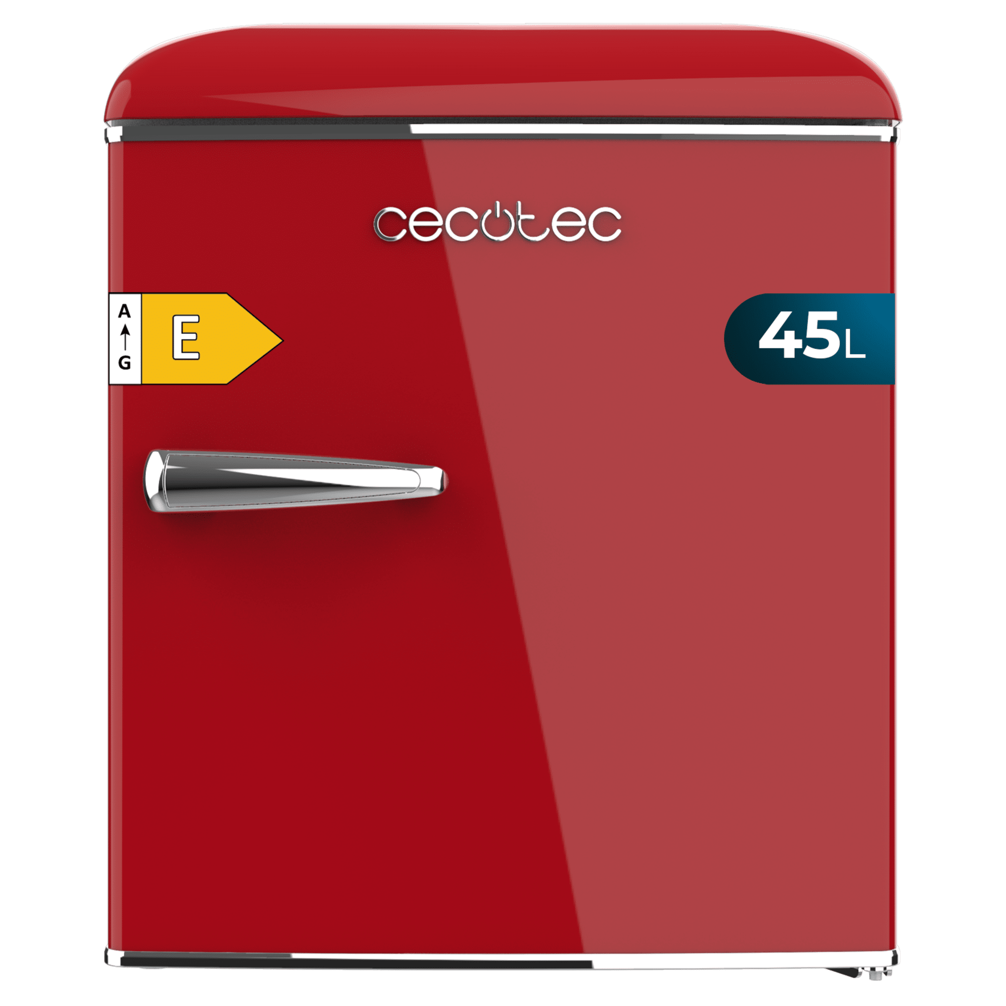 Bolero CoolMarket TT Origin 45 Red E Mini frigorífico retro sobremesa rojo de 55cm de alto y 44,7cm de ancho con capacidad de 45L, clase energética E, Icebox y tirador cromado.