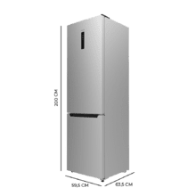 Bolero CoolMarket 356 Inox D Frigorífico Combi Inox con 356 litros de capacidad, 200 cm de alto, 60 cm de ancho, clase D y motor inverter plus. Con sistema Multi Air Flow, Total No Frost y 2 cajones para los productos frescos.