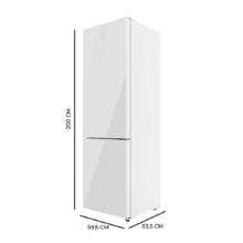 Bolero CoolMarket 356 White Glass D Frigorífico Combi White Glass con 356 litros de capacidad, 200 cm de alto y 60 cm de ancho, clase D y motor inverter plus. Con sistema Multi Air Flow, Total No Frost y 2 cajones para los productos frescos.