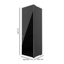 Bolero CoolMarket 356 Black Glass D Frigorífico combi Black Glass com 356 litros de capacidade, 200 cm de altura e 60 cm de largura, classe D e motor Inverter Plus. Com sistema Multi Air Flow, Total No Frost e 2 gavetas para produtos frescos.