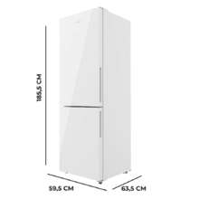 Bolero CoolMarket Combi 322 Glass White D Frigorífico con congelador de vidro branco com uma capacidade de 322 litros, 185 cm de altura, 60 cm de largura e classe D. Com sistema Multi AirFlow, Total No Frost e 2 gavetas para produtos frescos.