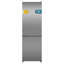 Bolero CoolMarket 322 Inox E Frigorífico Combi Inox con 322 litros de capacidad, 185 cm de alto, 60 cm de ancho y clase E. Con sistema Multi Air Flow,  Total No Frost y 2 cajones para los productos frescos.