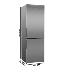 Bolero CoolMarket Combi 322 Inox E Frigorífico Combi Inox com capacidade de 322 l, 185 cm de altura e 60 cm de largura, classe E, com sistema Multi Air Flow, Total No Frost e 2 gaveta para produtos frescos, adaptável a todas as suas necessidades.