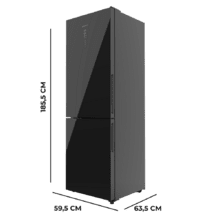 Frigorífico Bolero CoolMarket Combi 322 Black E Frigorífico com congelador de vidro precom uma capacidade de 322 litros, 185 cm de altura, 60 cm de largura e classe E. Com sistema Multi AirFlow, Total No Frost e 2 gavetas para produtos frescos.