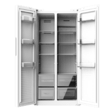 Bolero CoolMarket SBS 430 White E Frigorífico Americano Side by Side White com 430 l de capacidade, 176 cm de altura e 84 cm de largura, classe E, com sistema Multi Air Flow, Total No Frost, Motor Inverter Plus.