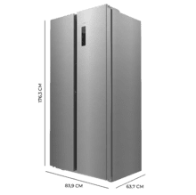 Bolero CoolMarket SBS 430 Inox E Frigorífico Americano Side by Side Inox  com 430 l de capacidade, 176 cm de altura e 84 cm de largura, classe E, com sistema Multi Air Flow, Total No Frost, Motor Inverter Plus.