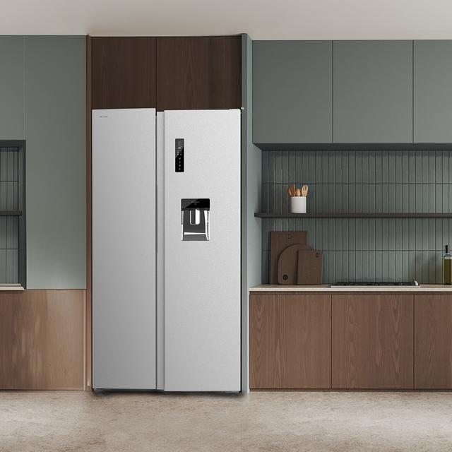 Bolero CoolMarket SBS 559 Inox E Frigorífico americano Side by Side Inox com 559 l de capacidade, 177 cm de altura e 90 cm de largura, classe E, com sistema Multi Air Flow, Total No Frost, Motor Inverter Plus.