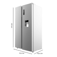 Bolero CoolMarket SBS 559 Inox D Frigorífico americano Side by Side Inox con 559 litros de capacidad, 177 cm de alto y 90 cm ancho, clase D, con sistema Multi Air Flow , total No frost, motor inverter plus.