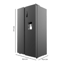 Bolero CoolMarket SBS 559 Dark E Frigorífico americano con 559 litros de capacidad, 177x91 cm, Clase E, NoFrost, Compresor Inverter, Dispensador de Agua con depósito, Display en puerta, Fast Freezing, Modo Smart, MultiAirFlow