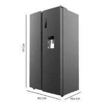Bolero CoolMarket SBS 559 Dark D Frigorífico americano con 559 litros de capacidad, 177x91 cm, Clase D, NoFrost, Compresor Inverter, Dispensador de Agua con depósito, Display en puerta, Fast Freezing, Modo Smart, MultiAirFlow